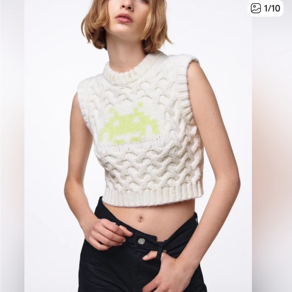 Zara limited edition Chucky Cable Knit Space invaders sweater vest